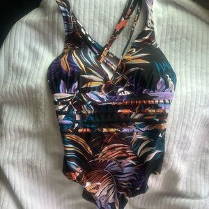 La Blanca Multicolor Leaf Print Swim One Piece